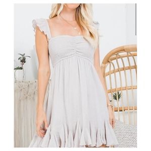 Sweet Lovely by Jen NEW Elyssa Dress Womens Small Gray Ruffled Smocked Mini